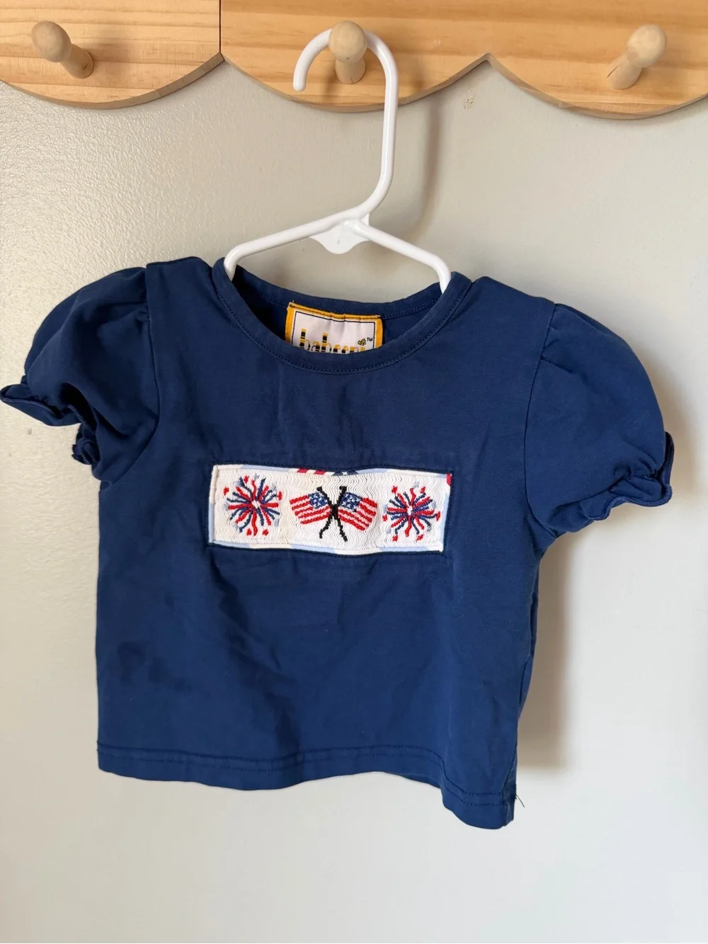 Babeeni Girls 6M 2pc Navy Ruffle Top & Striped USA Shorts Set Elastic